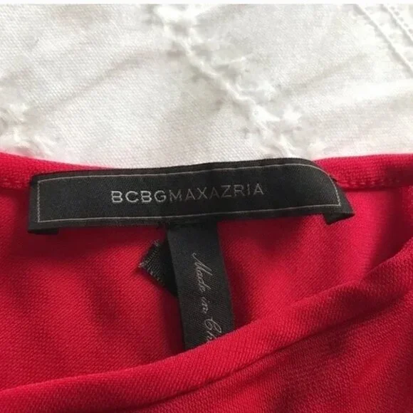 BCBGMAXAZRIA RED LONG EVENING DRAPED BELTED SLEEVELESS FLOWY DRESS - XXS - Picture 5 of 7